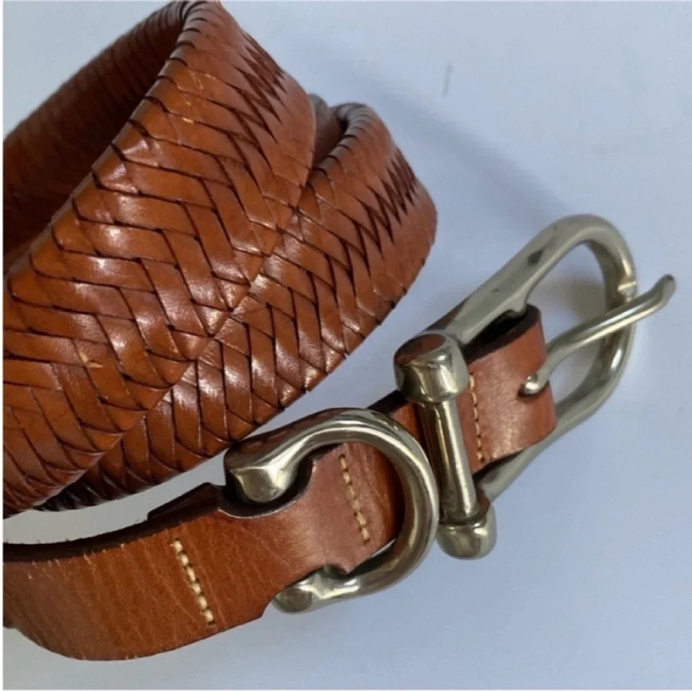 Willis and Geiger Belt Brown Leather Woven Braided Horse Bit Buckle Size 42